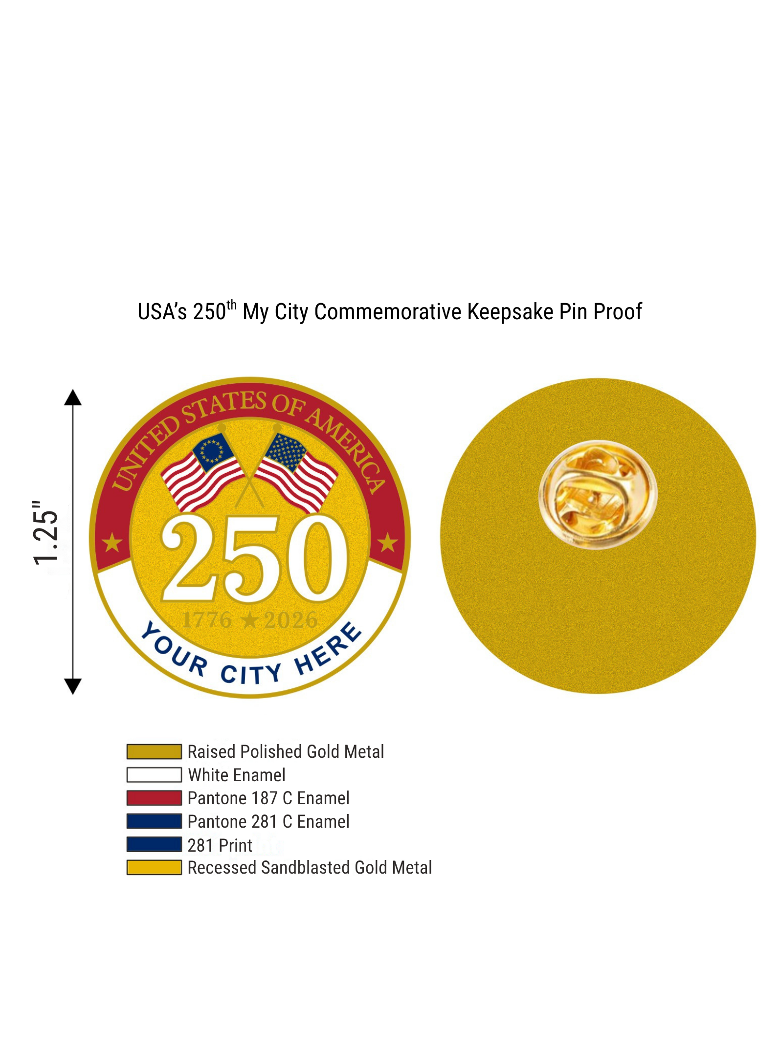 USA's 250th My City Keepsake Pins (50 pcs) - Limited-Time Presale